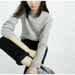 Madewell Evercrest Turtleneck Sweater Gray Donegal